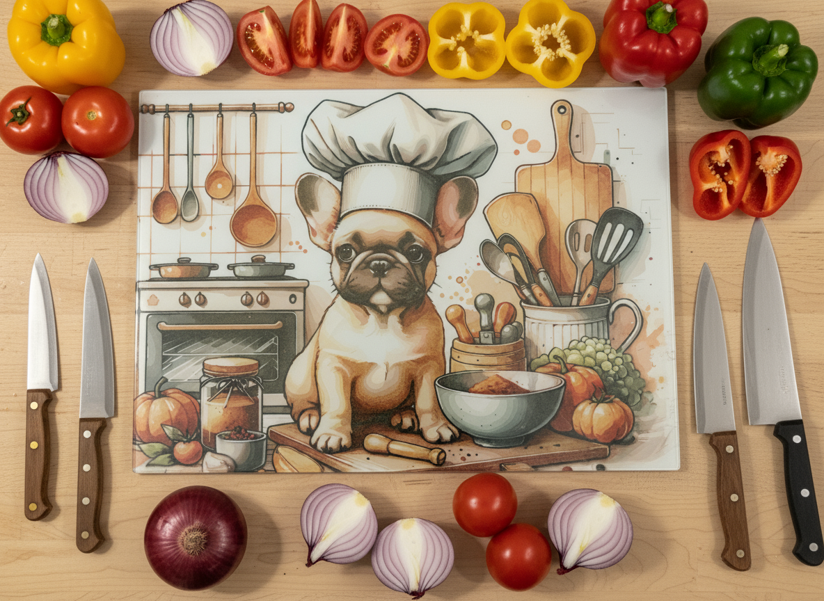 French Bulldog Glass Chopping Board